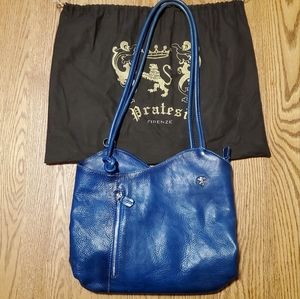 Pratesi Firenze Italian Leather Blue Shoulder Tote Bag Purse From Venice